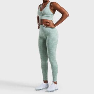 Sage green Gymshark camo seamless leggings and bra set